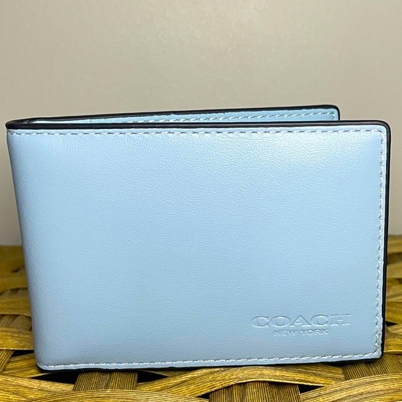 Coach Sky Blue Men's Card Holder - Picture 1 of 6